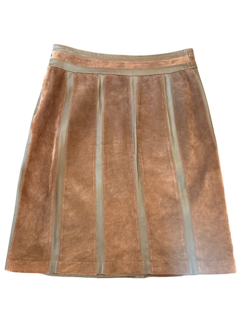 J. McLaughlin Brown Leather-Panel A-Line Skirt